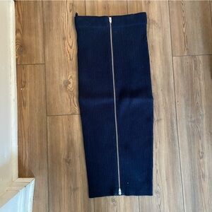 T By Alexander Wang Zip-Front Ribbed Midi Pencil Skirt in Blue